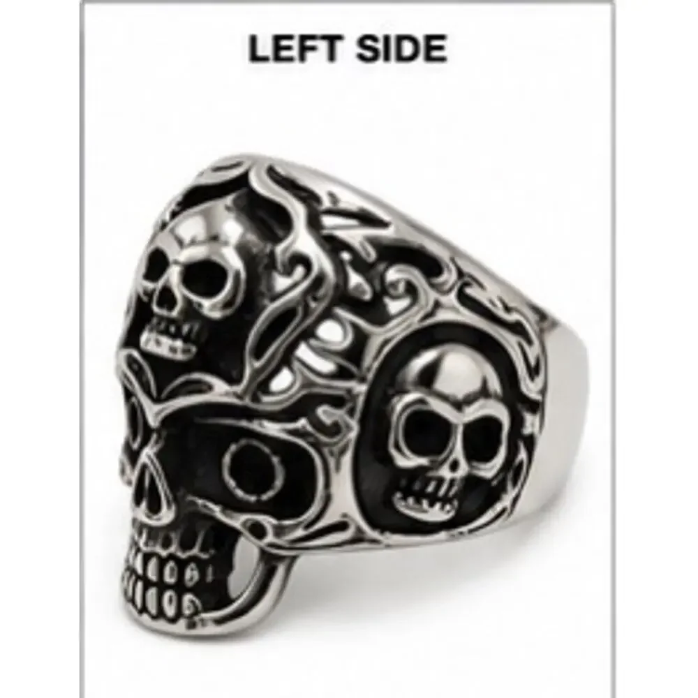 316L Stainless Steel silver gothic biker skull ring men’s size 11